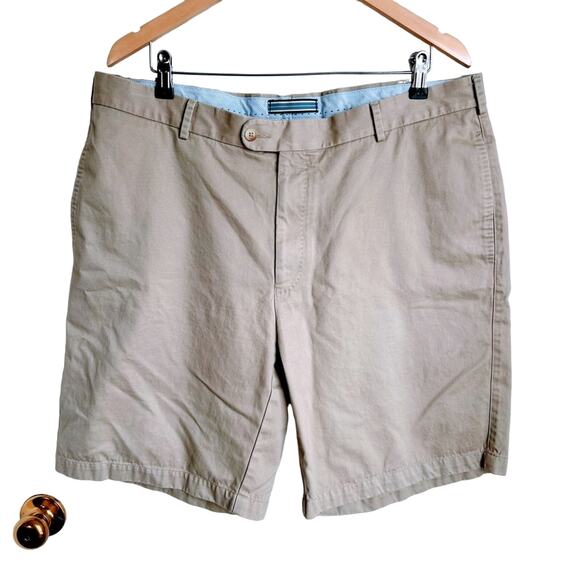 Peter Millar Khaki Flat Front Pima Cotton Golf Shorts - Picture 1 of 3